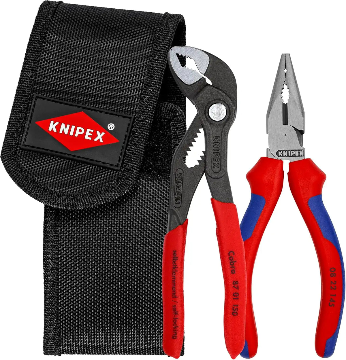 KNIPEX Tools 00 20 72 V06 2 Pc Mini Pliers in Belt Pouch - Cobra® and Needle-Nose