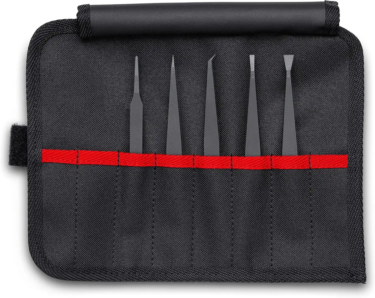 KNIPEX Tools 92 00 05 ESD 5 Pc Plastic Tweezer Set in a Tool Roll-ESD, Silver