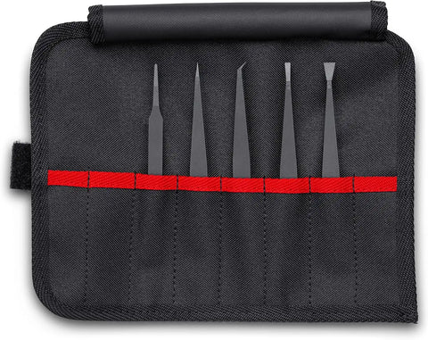 KNIPEX Tools 92 00 05 ESD 5 Pc Plastic Tweezer Set in a Tool Roll-ESD, Silver